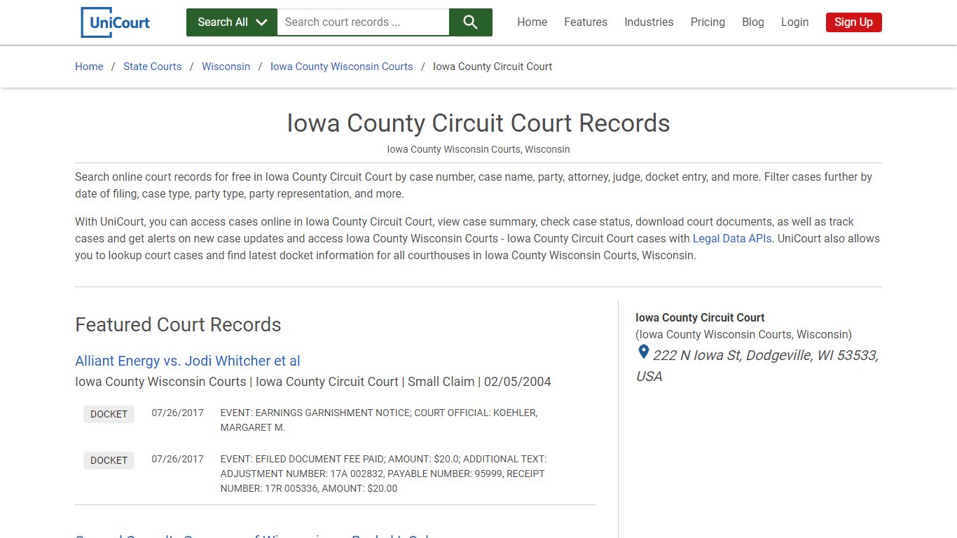 Iowa County Circuit Court Records | Iowa | UniCourt