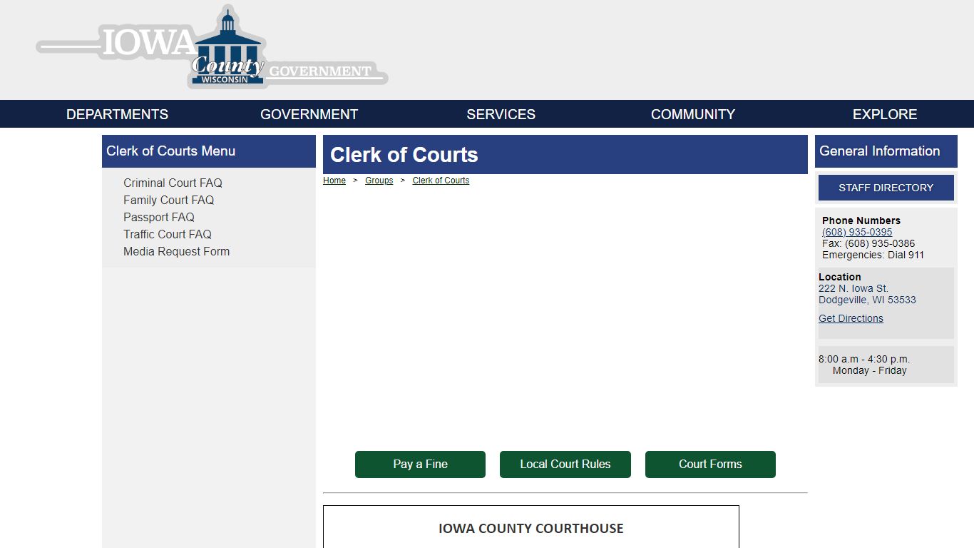 Welcome to the Official Website of Iowa County, WI - Clerk of Courts
